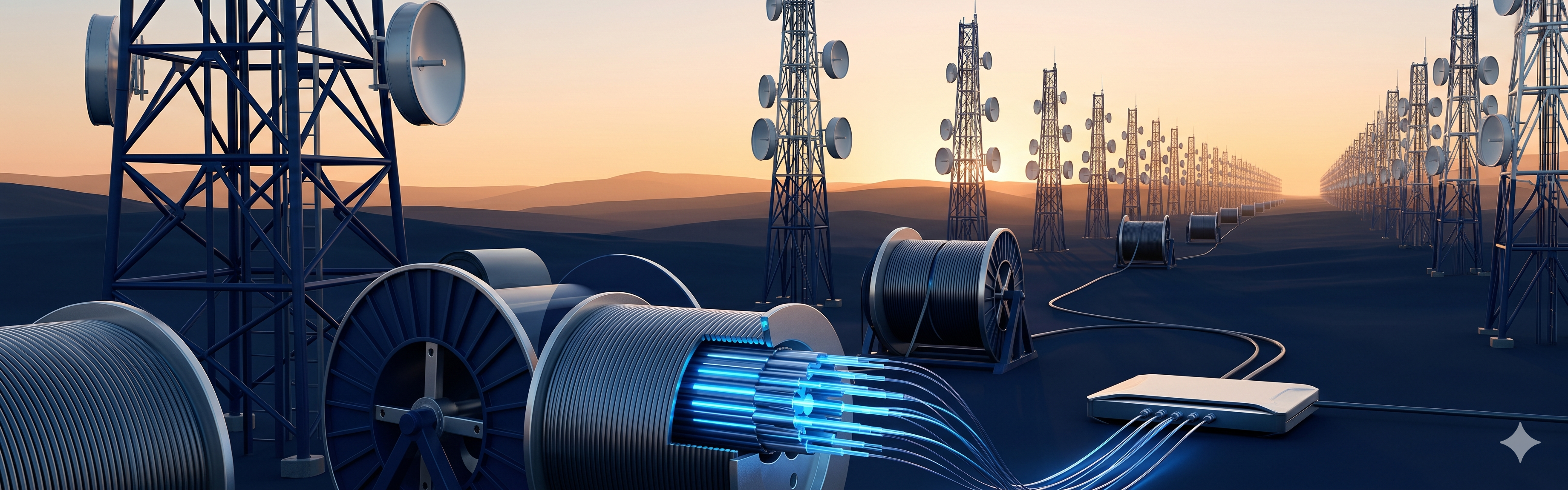 Large-scale telecommunications infrastructure showcasing carrier-grade networks and fiber optic cable deployment.